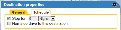 Destination Settings allow you to make overnights stays, add notes, and more.