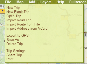 The File menu provides easy access to open existing trips.