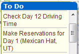 The To Do List guides the way through the myscenicdrives.com Road Trip Planner.
